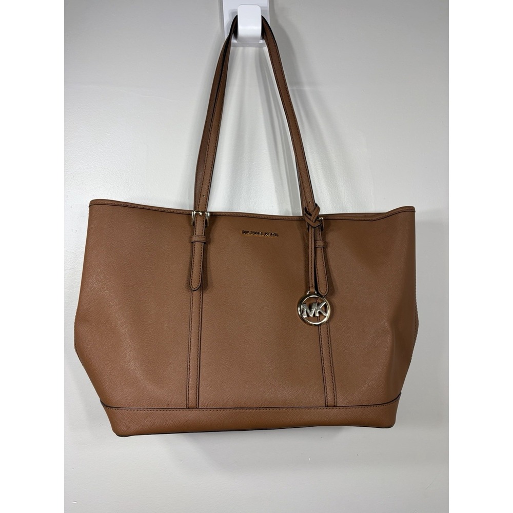 Michael Kors Jet Set Travel Saffiano Leather Tote Bag Brown Large